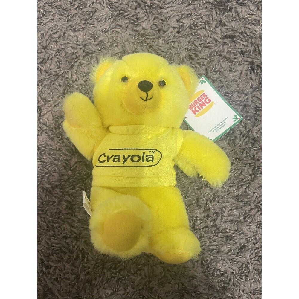 Crayola 1986 Burger King YELLOW Teddy Bear Plush Stuffed Animal (D)